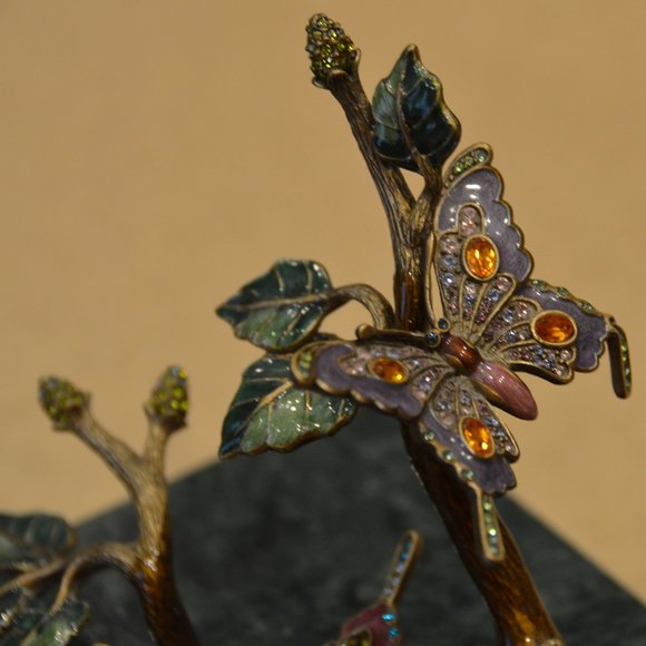 JAY STRONGWATER BUTTERFLY ENAMEL CRYSTAL JEWELRY VANITY TRINKET MARBLE BOX OBJET - Picture 5 of 13